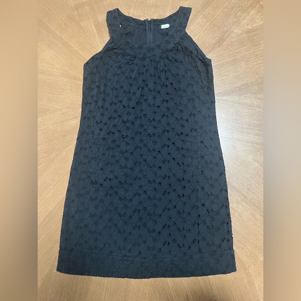 J Crew Black Eyelet mini dress high neck women’s size 4 100% cotton